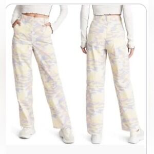 TOPSHOP Pastel Camo Cargo‎ Pants Wide Leg Women Size 4